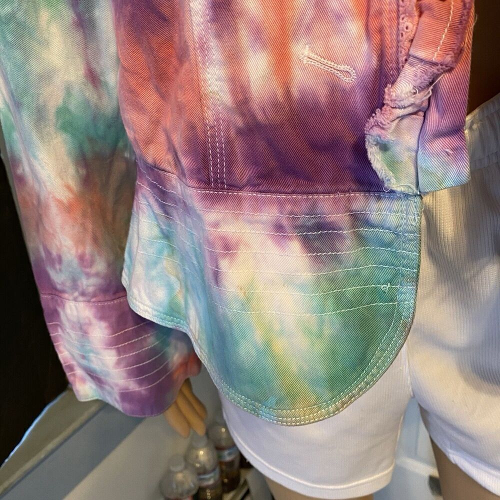 VTG Tissaia Open Jacket Women's XL Purple Tie Dye Ruffle Long Sleeve Boho Artsy - Picture 8 of 9